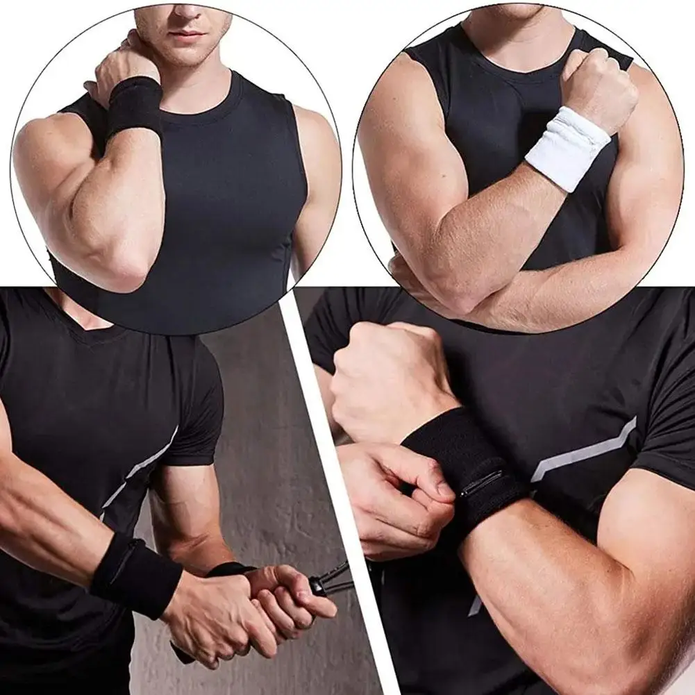 Muñequera deportiva con cremallera para hombre y mujer, monedero con cremallera, banda para el sudor, bolso de almacenamiento para brazo, tarjetas,