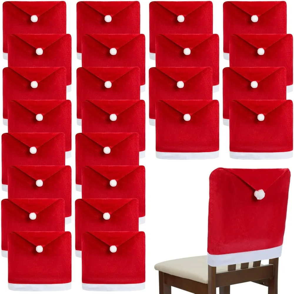 

24 Pcs Christmas Chair Cover Decorations, Velvet Santa Hat Chair Covers Xmas Dining Chair Protector Slipcovers for Festival