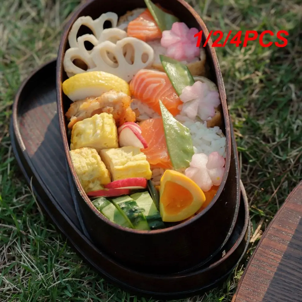 1/2/4PCS Wooden Lunch Box Picnic Japanese Bento Box for School Kids Dinnerware Set with Bag&spoon Fork Chopsticks Round Square