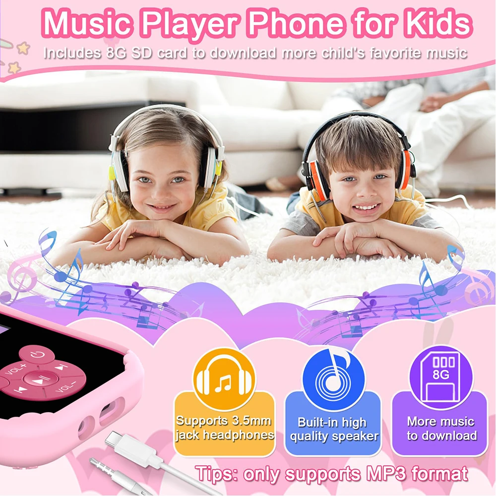 Kids Smart Phone Educational Toys Dual Camera Music Player Baby Phone With 8G Memro Game Learning for Age 3-12 Brithday Gifts