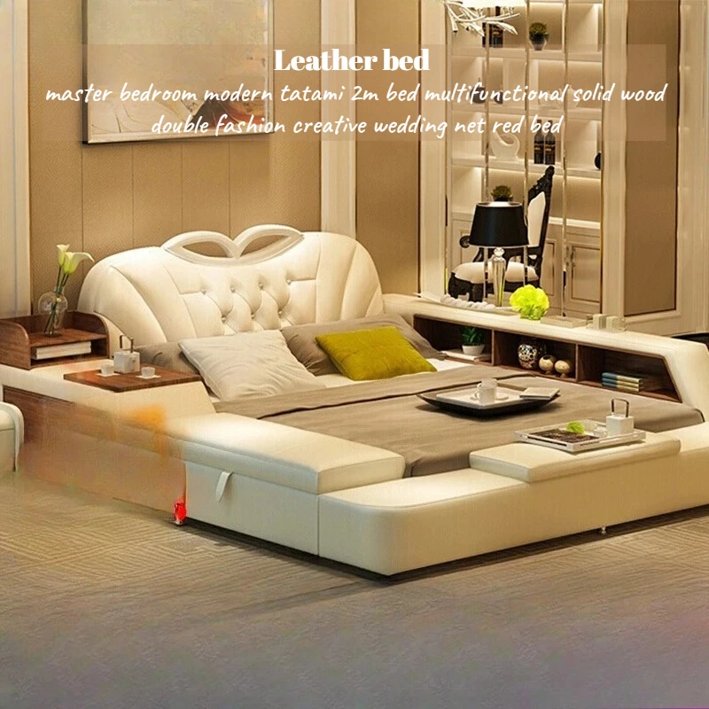 Camas de Lujo Italianas de 180x200 cm, Camas de Dormitorio con Librería, Cajones de Almacenamiento, Camas de Sala de Estar, Camas Queen Size, Juego Completo de Muebles Tatami