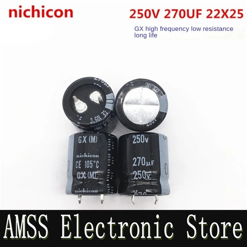 

AMSS (1 шт.) 250 В 270 мкФ 22X25 электролитический конденсатор Nichicon 270 мкФ 250 В 22*25 GX длительный срок службы