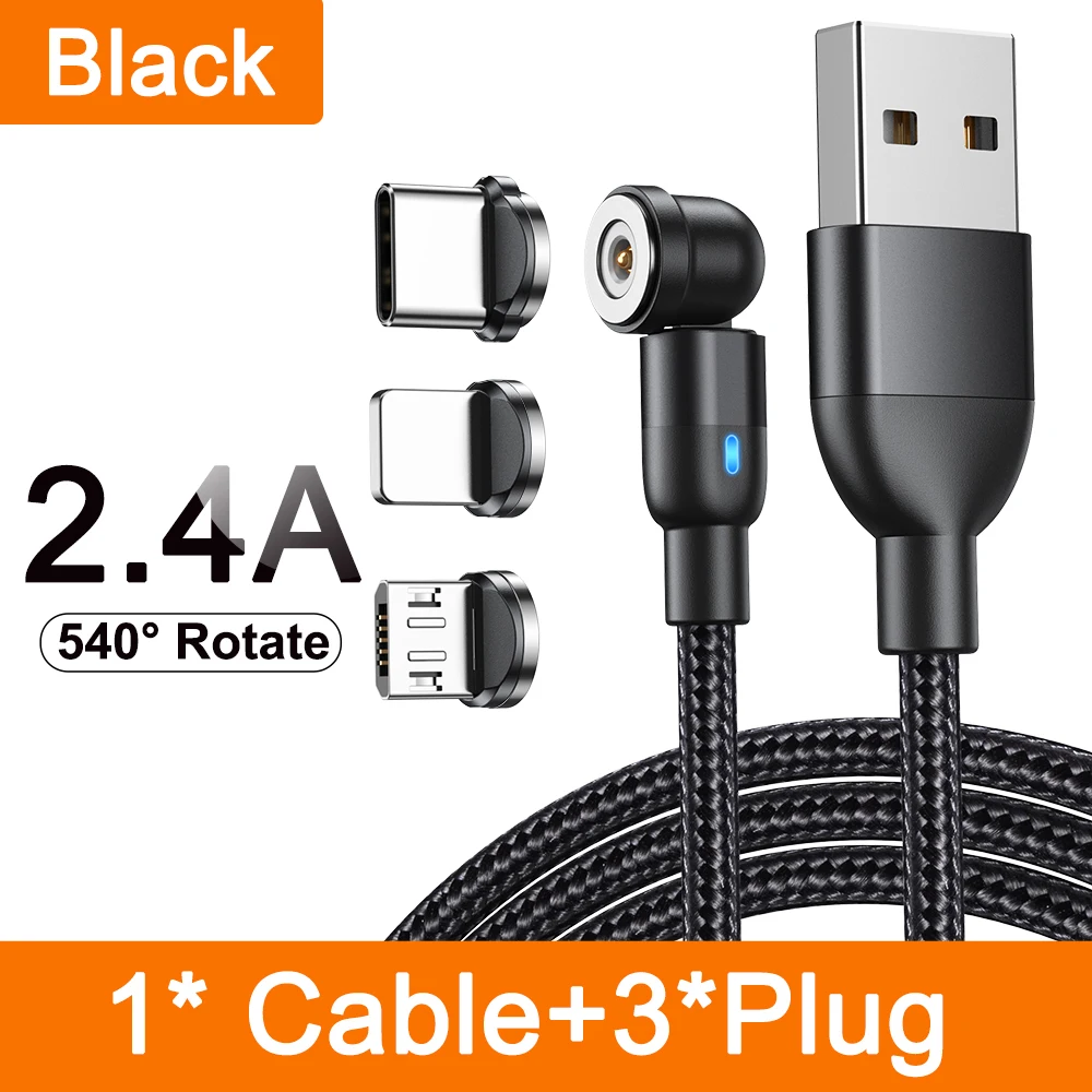 AUFU 540 Draaien Magnetische Type C Kabel 3 in 1 Snelle Oplaadkabel Voor iPhone Xiaomi Samsung Huawei Micro USB magneet Charge Wire - afbeelding 1