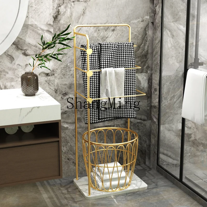 

CL light luxury bath towel rack bathroom floor-to-ceiling wrought iron simple towel dirty clothes basket