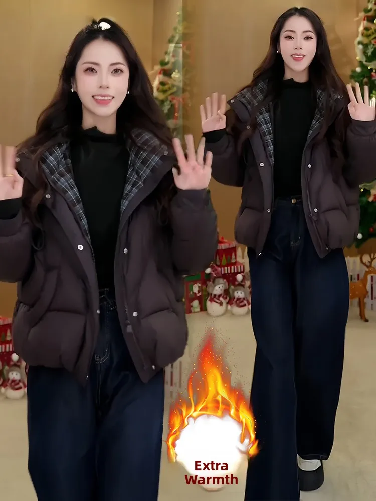 

Women's Hooded ort Puffer Jaet Thiened Warm Bread Sle Fce Lined down Cotton Coat Korean Sle Loose Fit Zipper Clo...