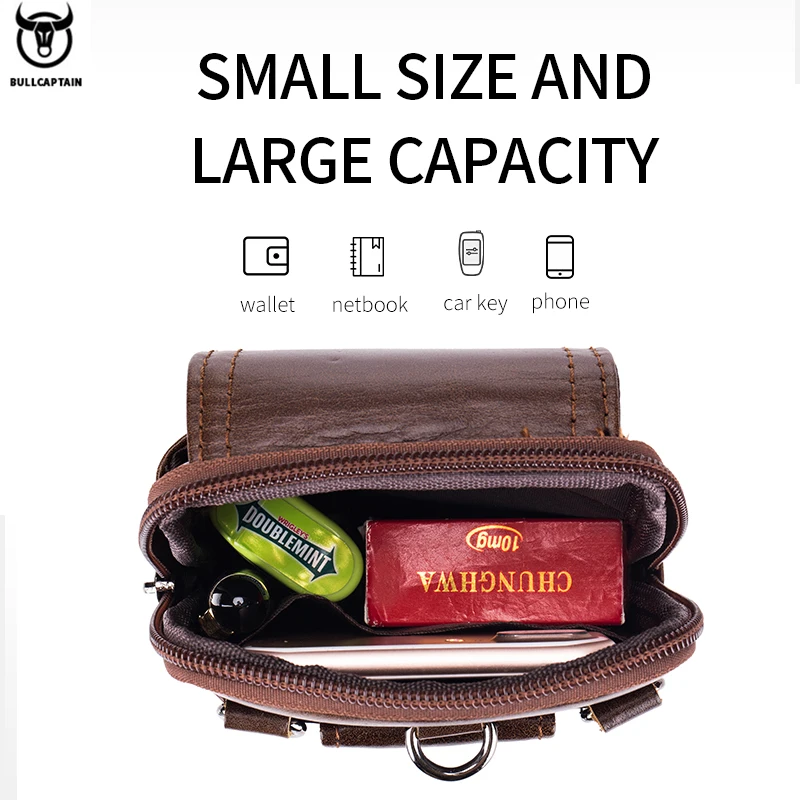 BULLCAPTAIN  Genuine Leather Vintage Waist Packs Men Travel Fanny Pack Belt Bum shoulder Bag Waist Bag Mobile Phone Pouch