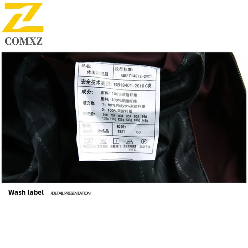 COMXZ Men Puffer Jacket Classic Stand Collar Commuting Office Warm Parka Versatile Urban Style Windproof Autumn Winter Garment