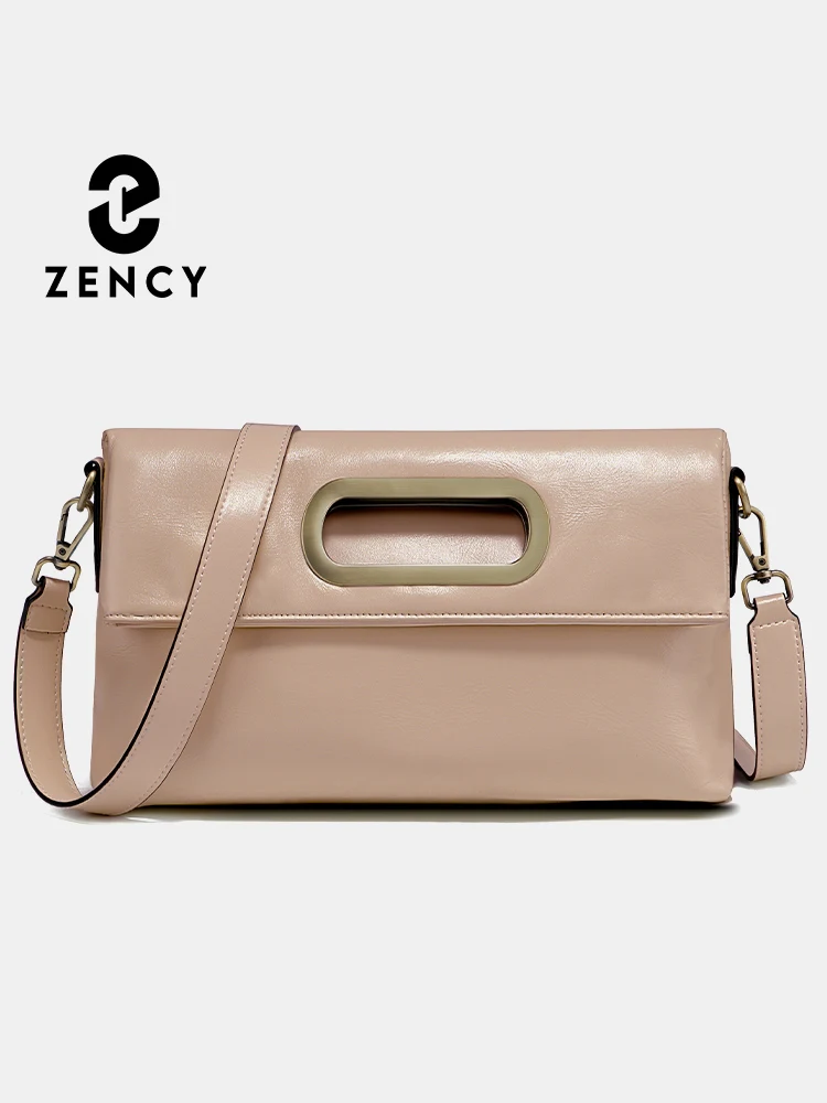 Zency Genuine Leather Vintage Designer Handbag For Women Large Capacity Shoulder Bag New Brown Crossbody Bag Tote Bag Purse 2024