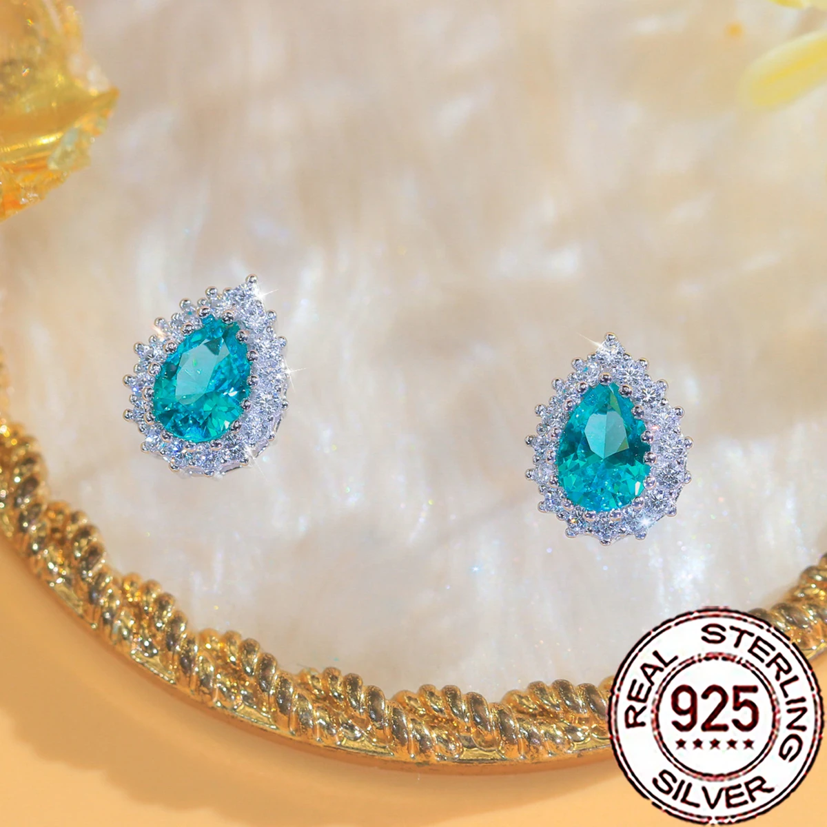 CWWZircons Ohrstecker aus 925er-Sterlingsilber, eleganter grüner Paraiba-Edelstein, Wassertropfen-Ohrstecker für Frauen, CZ, Hochzeit, Party, Schmuck, SE155 – Detail 6