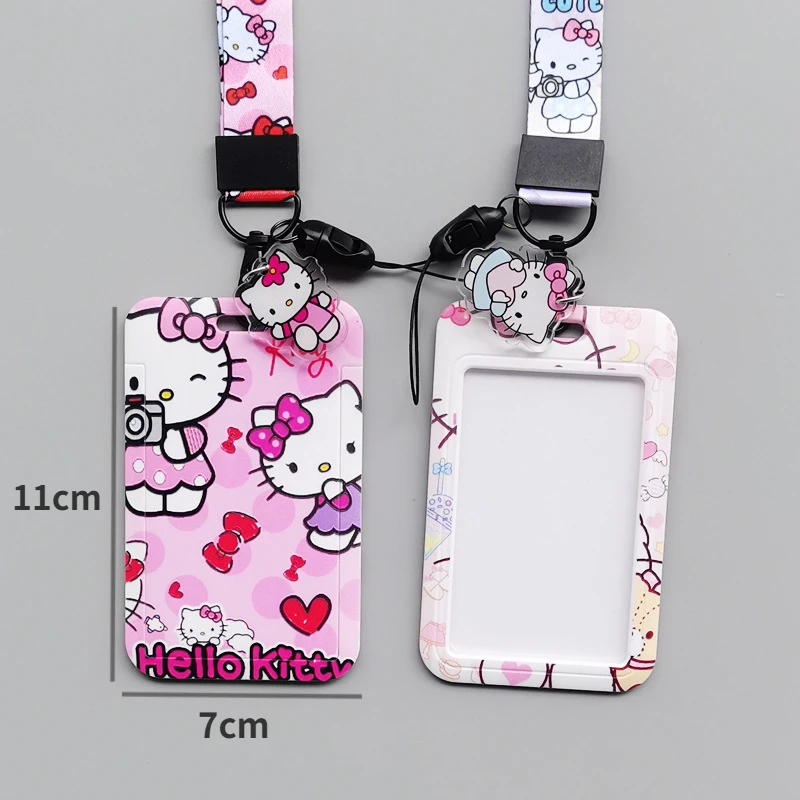 New Hello Kitty Anime Figures Card Wallets Kawaii Cartoon Peripherals Id Card Holders Action Figure Long Rope Credential Holder