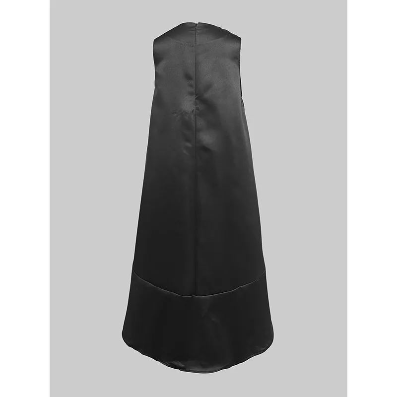 فستان صيفي أسود غير منتظم للنساء 2025 لربيع وصيف رقبة مستديرة بدون أكمام على شكل حرف a فساتين طويلة أنيقة للحفلات 176961