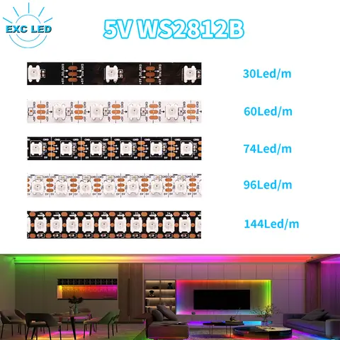 WS2812B RGB Led Strip Light Addressable Individually Pixel LED Strip Tape Rope Lighting 30/60/74/96/144Pixel/Leds/M WS2812 DC5V