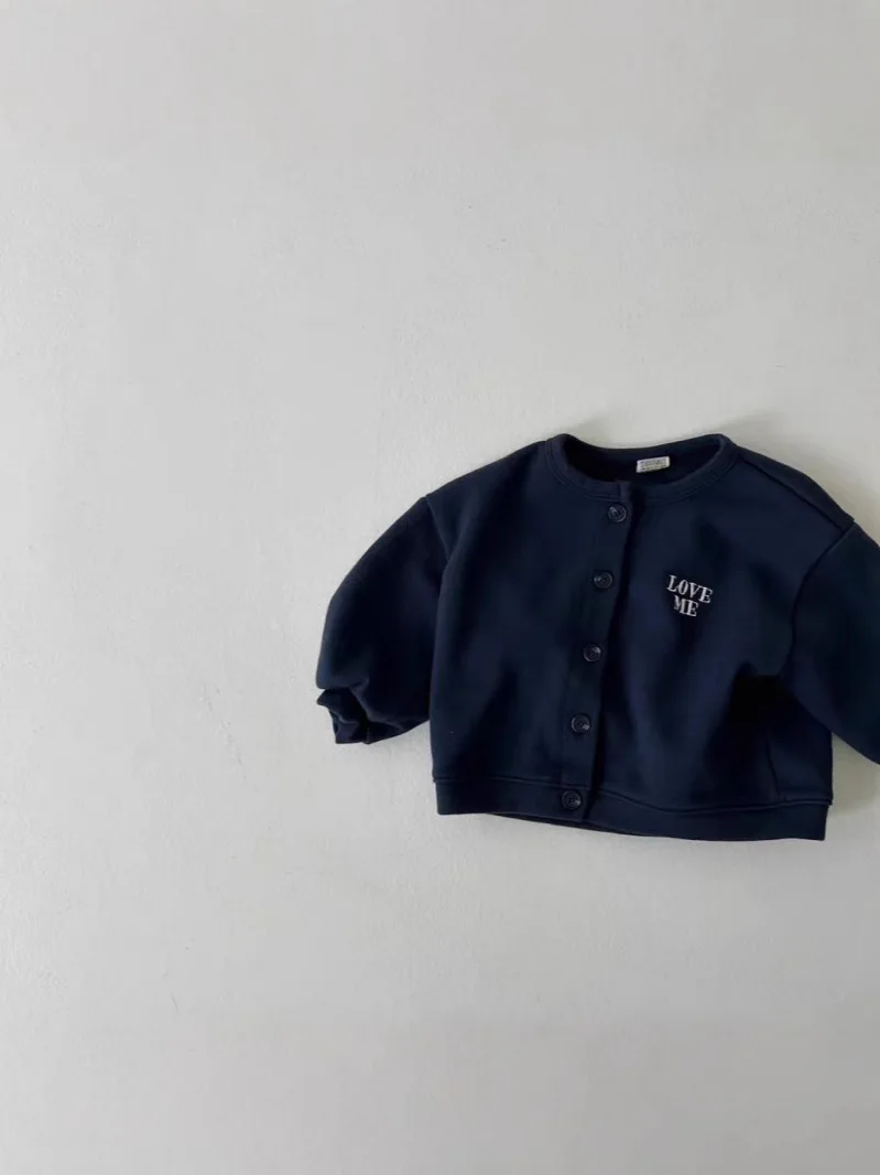 Jaket kardigan lengan panjang bayi, baju mantel kasual anak perempuan bayi katun jaket serbaguna bordir huruf lengan panjang baru musim gugur 2025