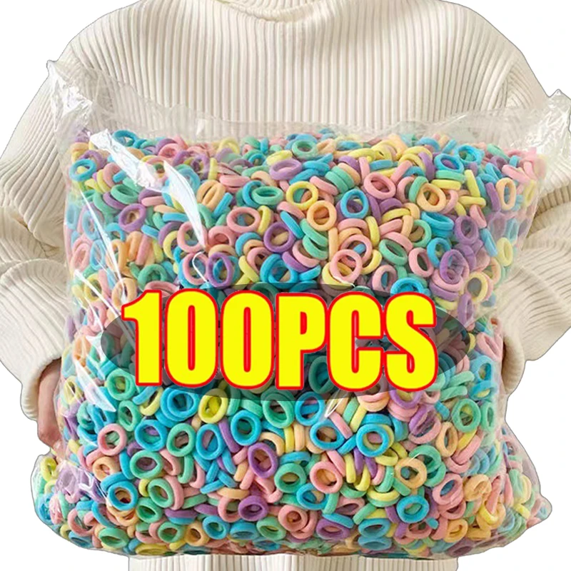 100PCS Colorful Basic Nylon Ealstic Hair Ties for Girls Ponytail Scrunchie Rubber Band Kids Fashion Hair Accessories Ornaments