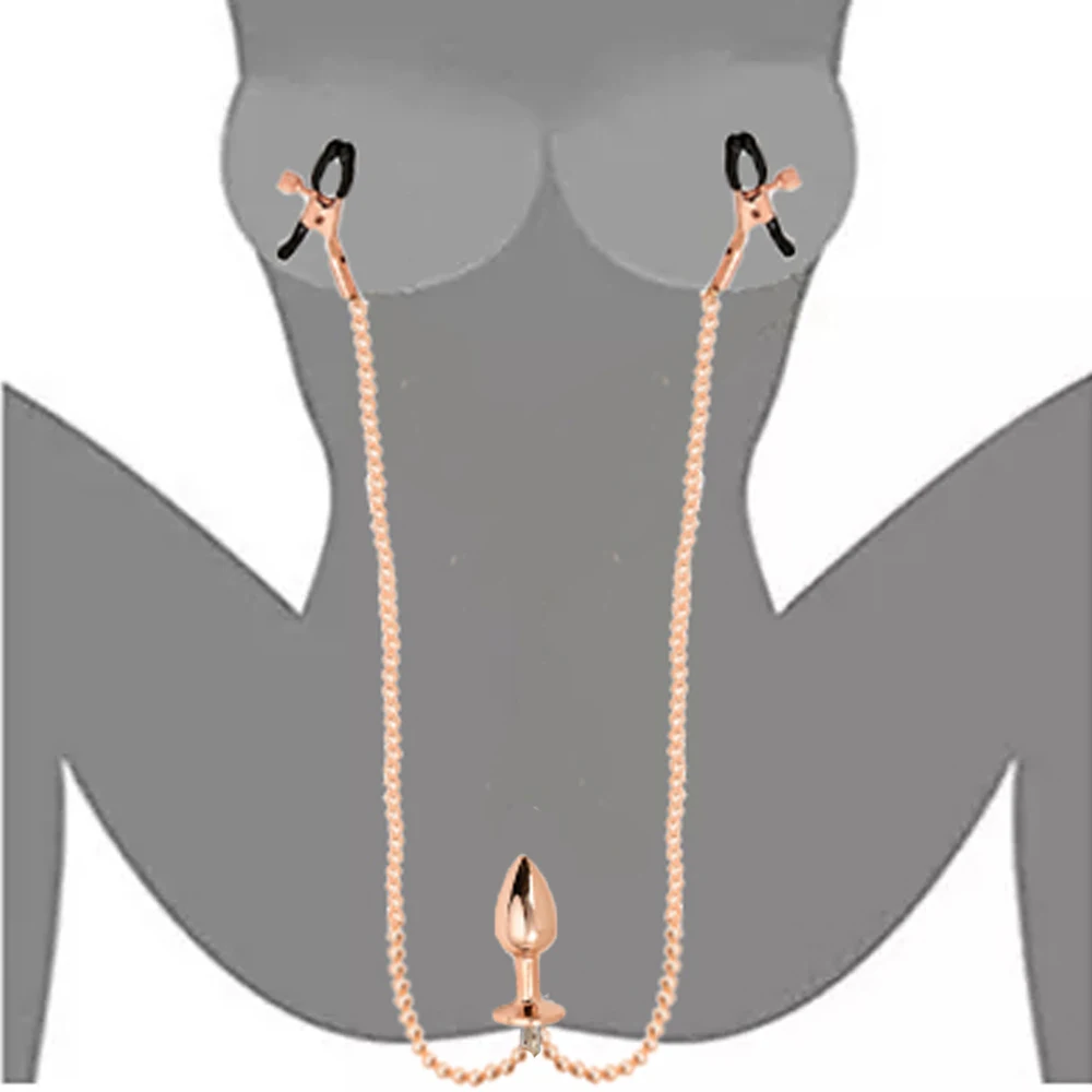 Small Medium Large Anal Beads Butt plug Pearl Nipple Clamps Set With Chain Metal Breast Clip Bondage Slave Couple Game Sex Toy