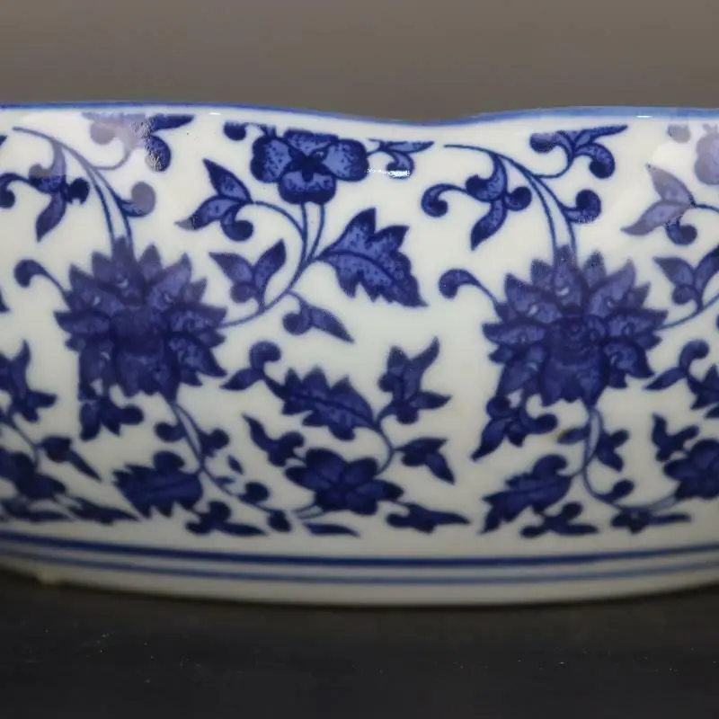 Chinese Blue and White Porcelain Qing Qianlong Flowers Design Bowl 7.90 inch