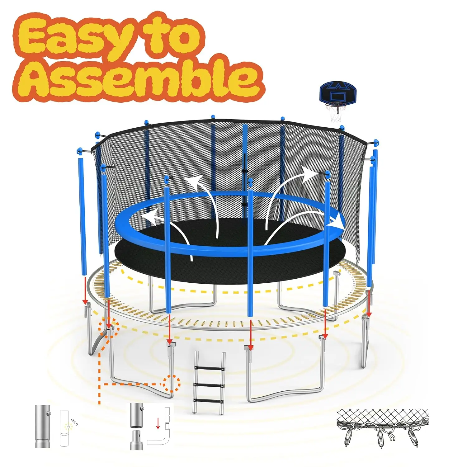1500LBS Capacity No-Gap Design 8 10 12 14 15 16 FT Recreational Jumper with Enclosure Net, Wind Stakes & Basketball, Customized image 4