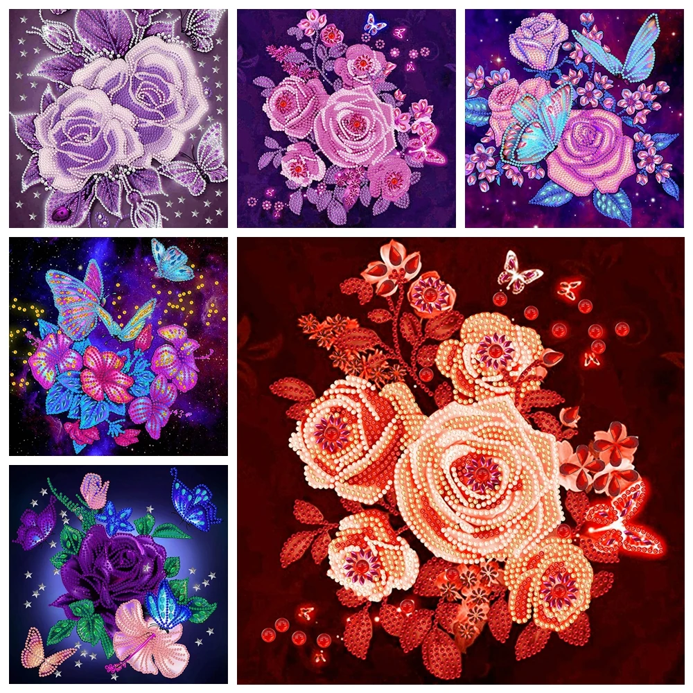 Romantic Rose Butterfly 5D DIY Diamond Painting Special-shaped Partial Drill Art DIY Artist Living Wall Home Decoration Gifts