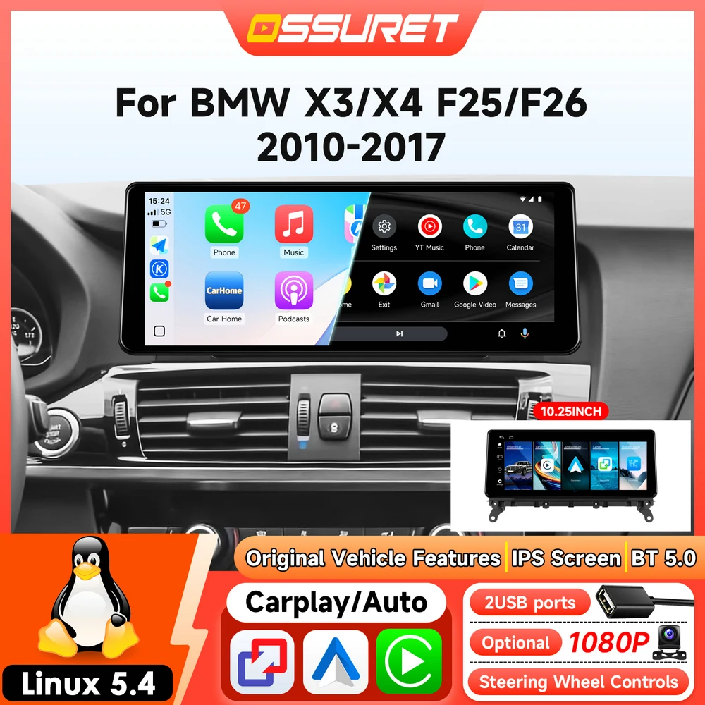 Auto-Radio-Player GPS für BMW X3 X4 F25 F26 2010-2017 CIC NBT Wireless Carplay Auto-Multimedia Wireless Carplay Android Auto Stereo 1920*720 Bildschirm Autoradio 4G ROM Linux 5.4