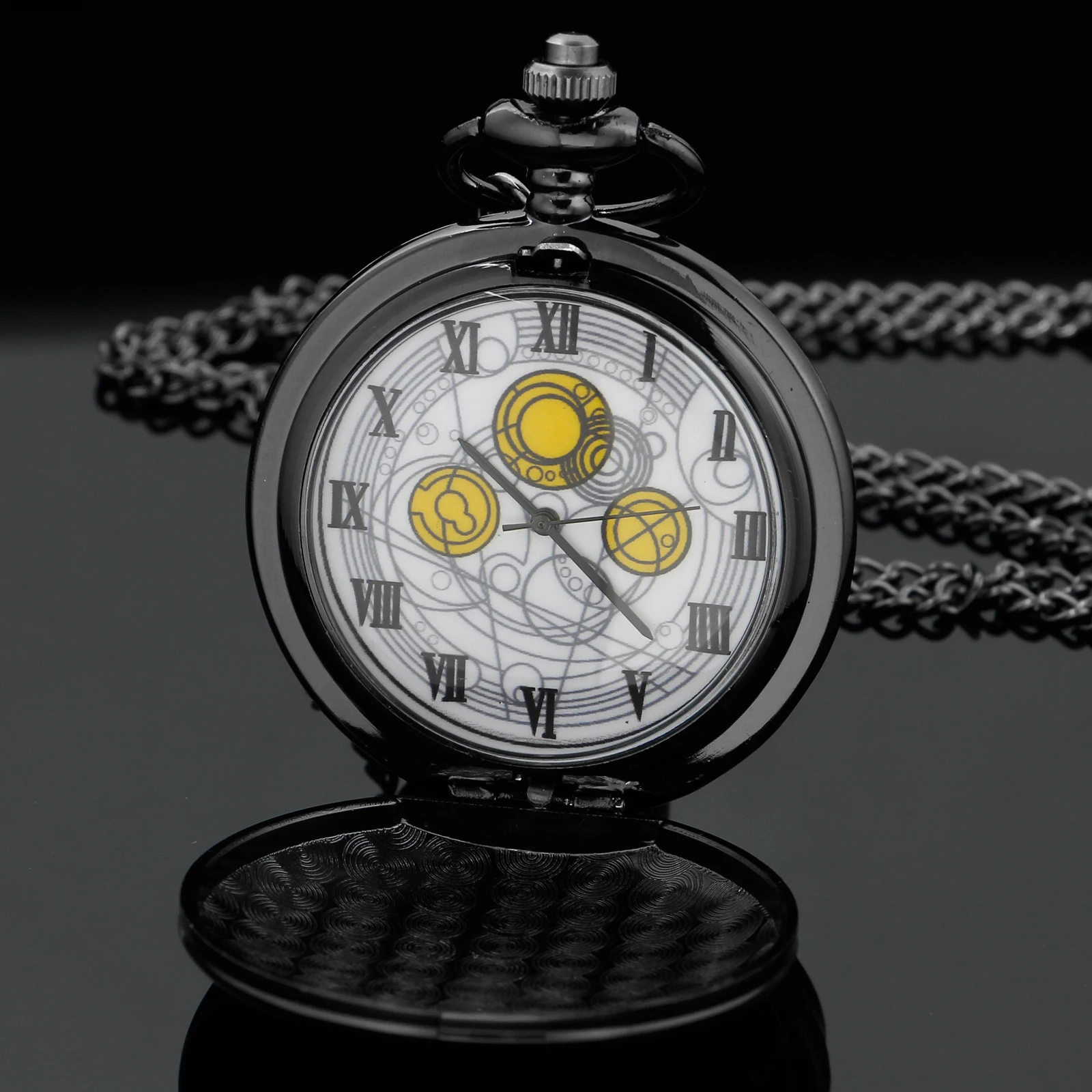 Black Mysterious Gemstone Doctor Strange Quartz Pocket Watch Fashionable Nostalgic Necklace Pendant Gift for Men and Women