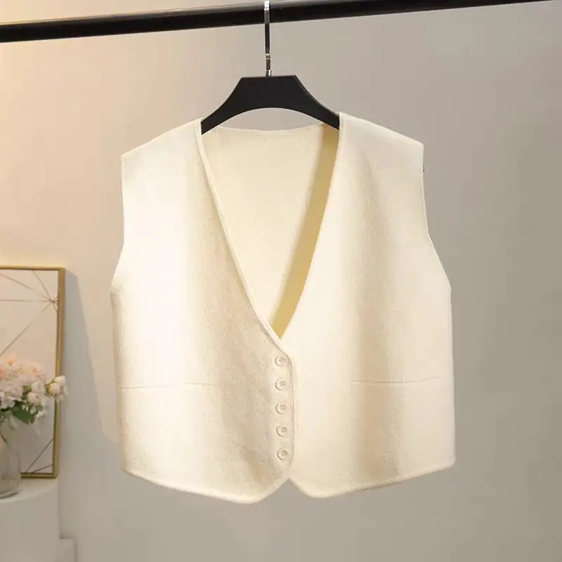 [ Factory Direct Sales ] Vest Knitted Sleeveless Women's Short Sweater Vest Top Women's Button Vest Women's Streetwear Waistcoat