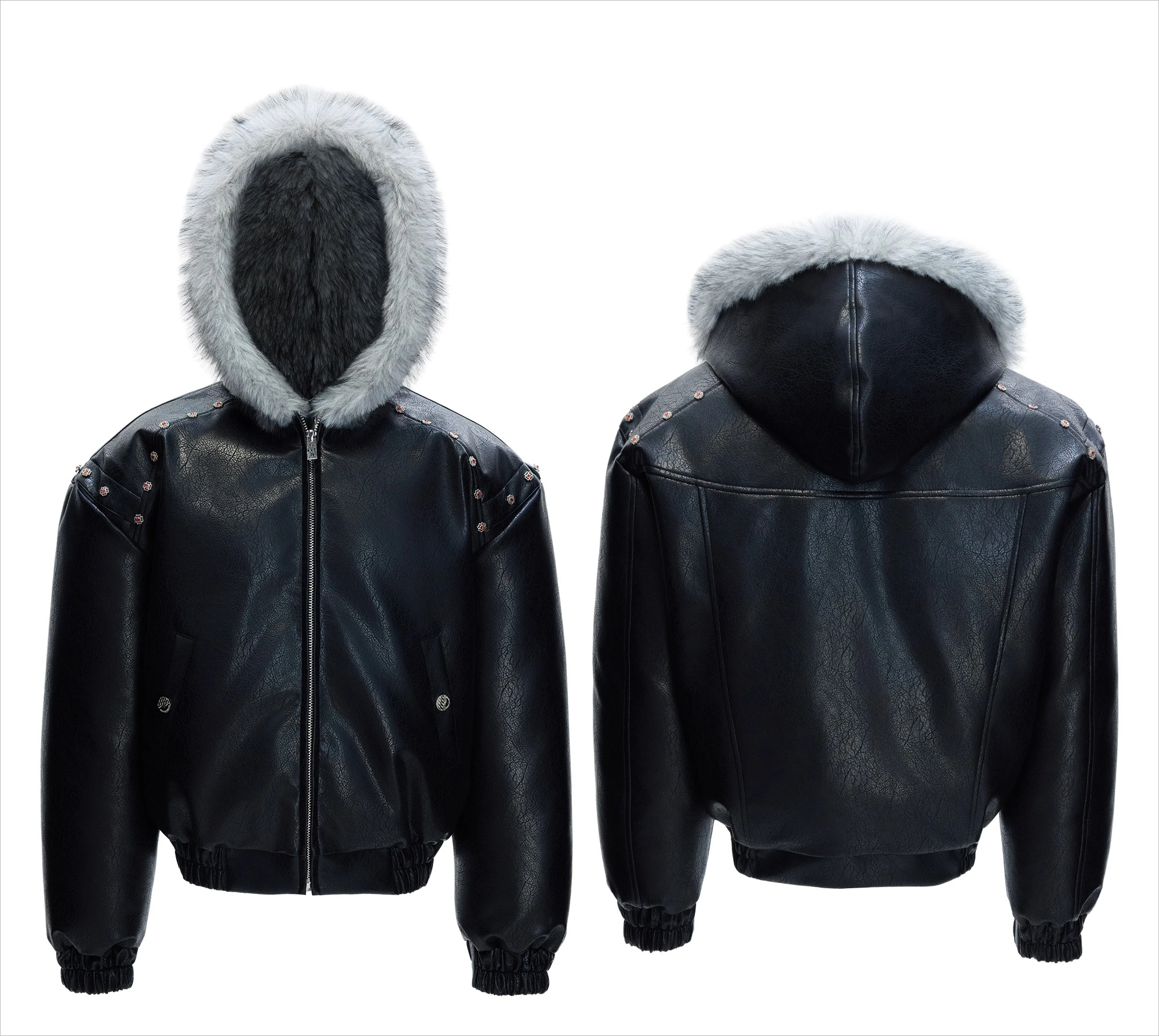 Men's 2025 Winter New Hooded Faux Leather Parkas Thickened Fleece Loose Comfort Jackets Male Long Sleeve Handsome Zipper Coats