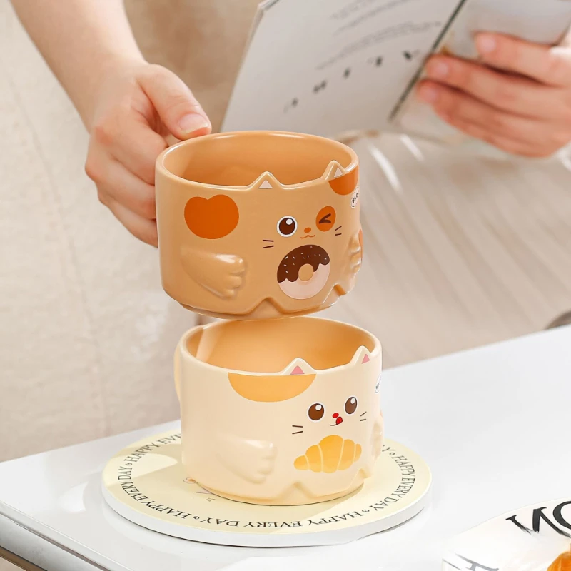 

Cartoon Mug Coffee Drinking Utensils 1PC Creative Cat Stacked Cups with Care Design Office Home Casual Ceramic Water Cup