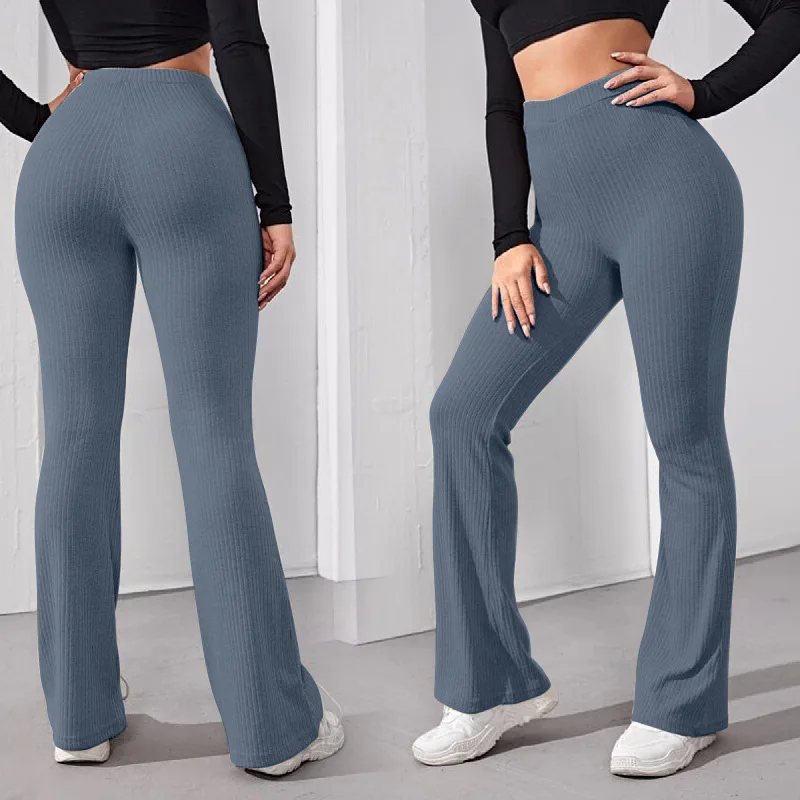 

2024 Summer Tight-fitting Straight New Women's Casual Knitted Sports Trousers Falling Feeling Flared High Waist Ladies Trousers