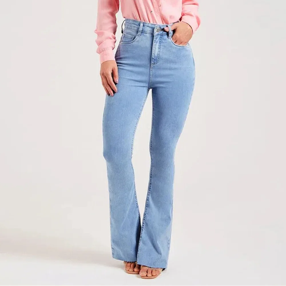 Strecth Jeans Women Denim Flare Pants 2024 Autumn Button Pockets Basics Denims Streetwear Female Vintage Washed Trousers