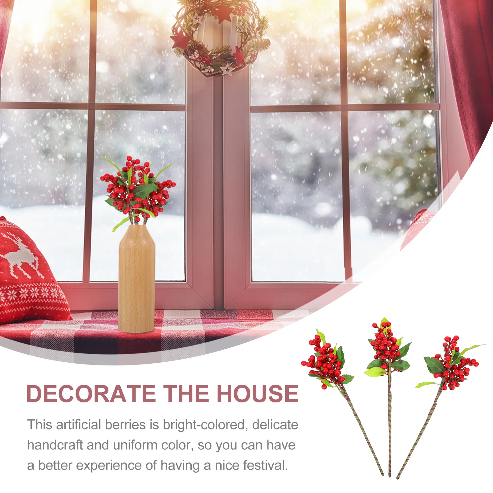 

3Pcs Christmas Artificial Berry Branch Simulation Decoration for Tree Wreath Garland Bouquet Car Decor