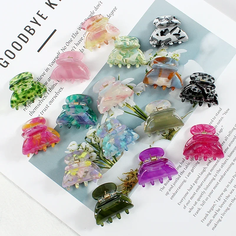 Small Mini Acetate Hairpin Crab Claw Colorful Bangs Clip Ponytail Women Hair Clip Girl Hair Accessories Gift