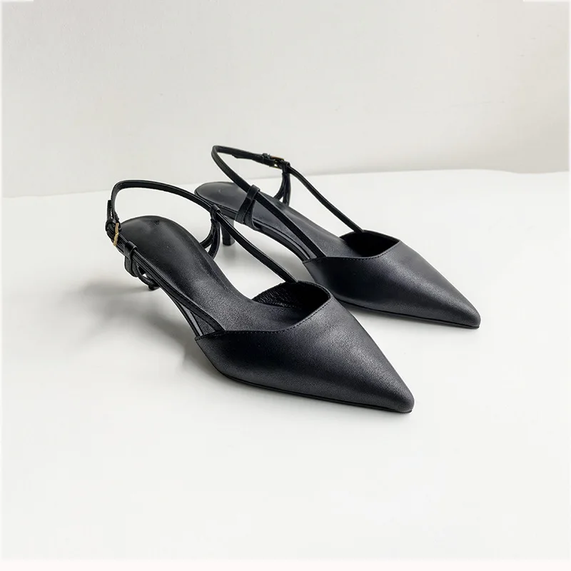 

Dave&di Minimalist Black Summer Shoes Genuine Leather Minimalist Versatile Temperament 4cm High Heels Sandals For Women's Shoes