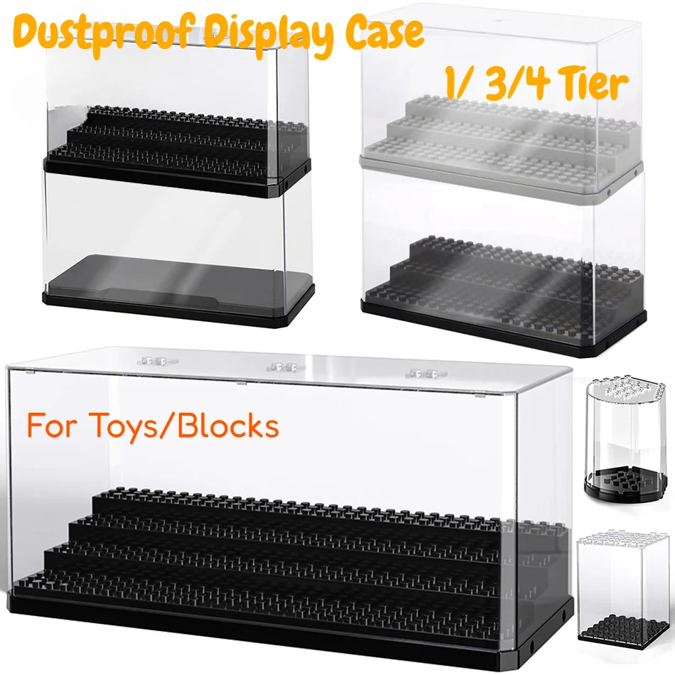 

1/3/4 Layer Clear Dustproof Case for Lego - Stackable No-Assembly for Blocks Figures Adult Toys Gray/Black