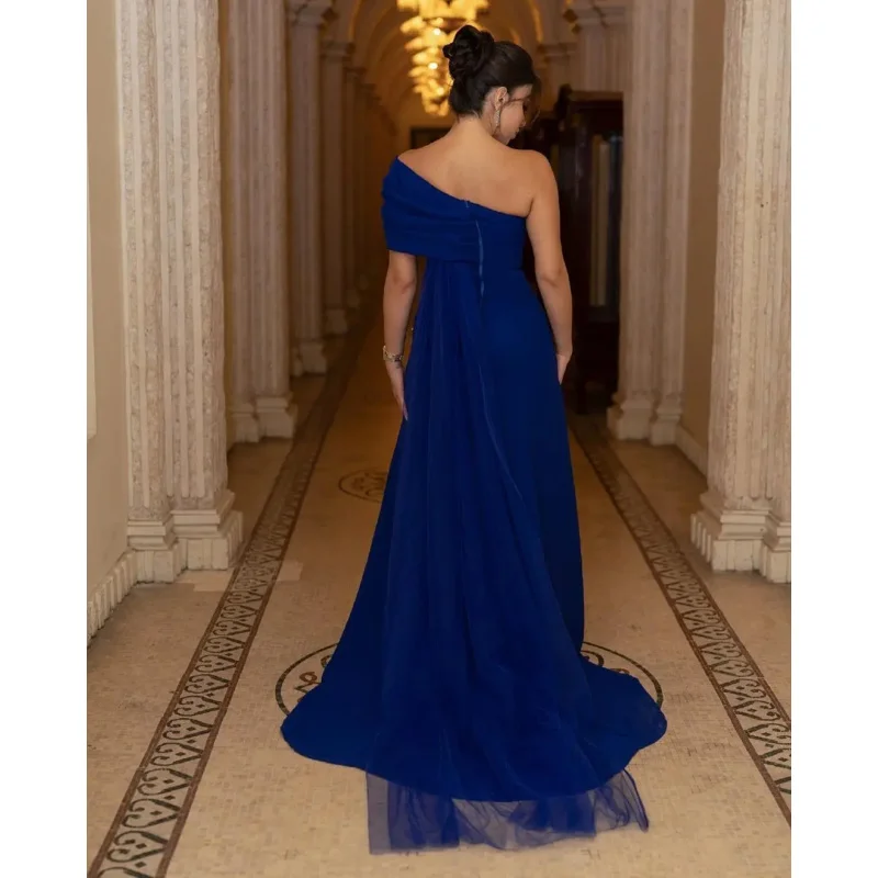 Indie Saudi One Shoulder Prom Gown Women Beaded Blue Party Evening Dress Floor Length Formal Occasion Dresses 2025 Customized