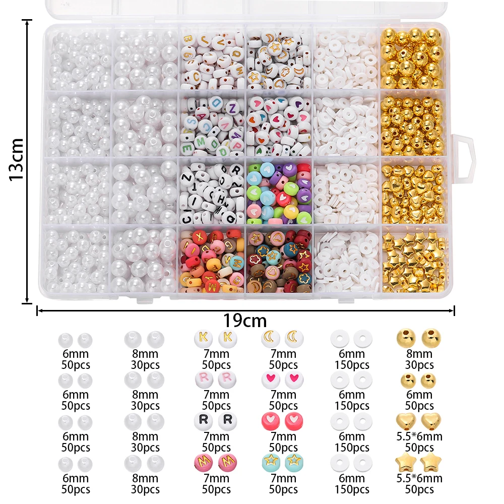 24Grids/Box Acrylic English Alphabet Letter Beads Kits For Name Bracelets Jewelry Making Acrylic Pearl Imitation Beads Set