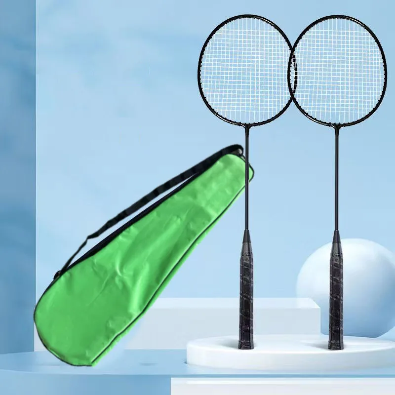 1 Set (2 Rackets + 3 Balls + 1 Storage Bag) Black Integrated Badminton Racket, Durable for Beginners, Iron Alloy Offensive Badminton Racket, Sports Nylon Mesh Double Racket