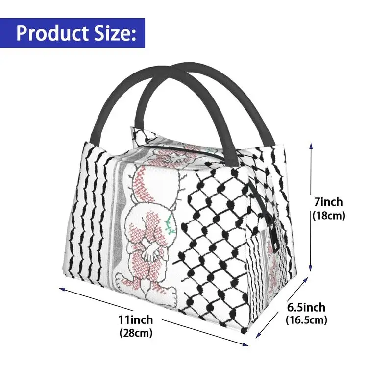 Custom Palestinian Handalah Palestine Kufiya Pattern Insulated Lunch Bags Tatreez Embroidery Resuable Thermal Bento Box