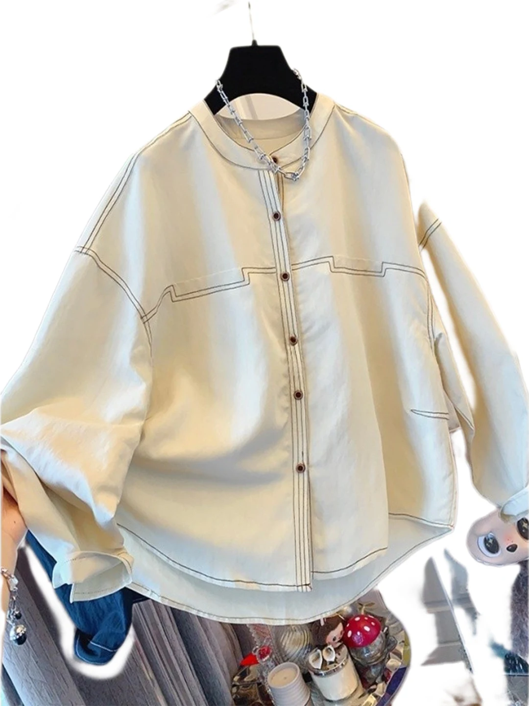 فضفاضة تناسب طويلة Sve المرأة irt 2025 الخريف جديد Sle تصميم تحسس صغير ence تنفس مريحة رداء علوي غير رسمي #5