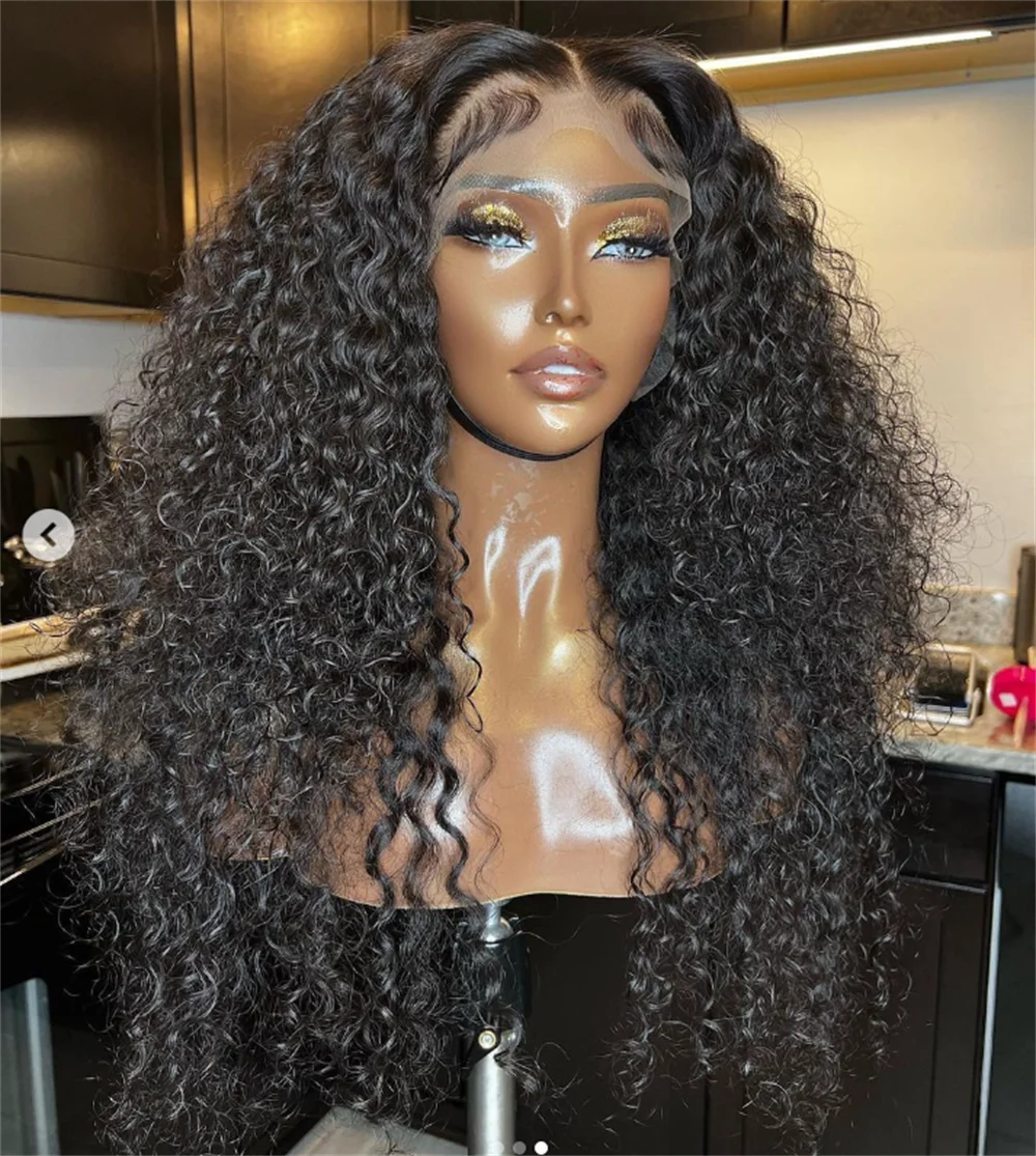 Long 180Density Soft 26Inch Glueless Black Kinky Curly Lace Front Wig For Women With Baby Hair Preplucked Daily