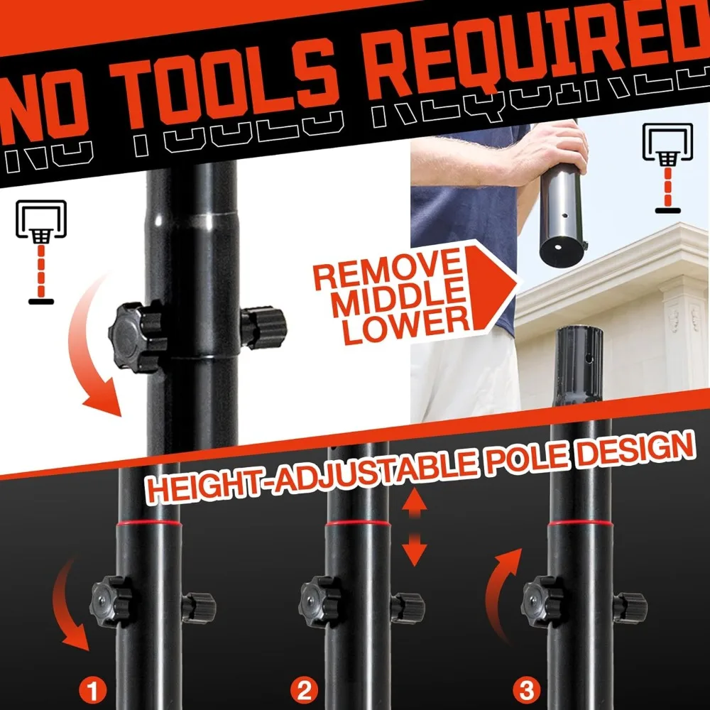 Verstelbaar basketbaldoelsysteem 4,7-10ft hoogte, 44-48 inch in hoek verstelbaar bord voor kinderen en volwassenen