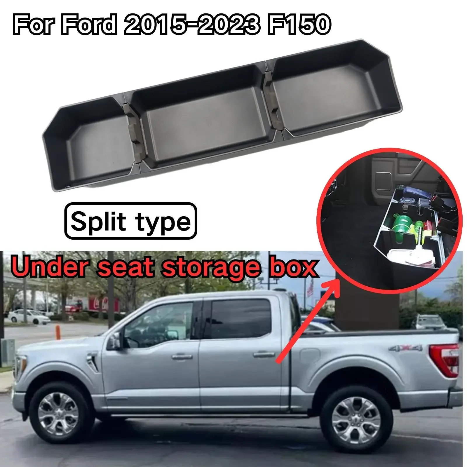 

Under seat storage box For Ford 2015-2023 F150 2017-2022 F-250/F-350/F-450/F-550 Split Type Super Duty Deposit Black 4 doors