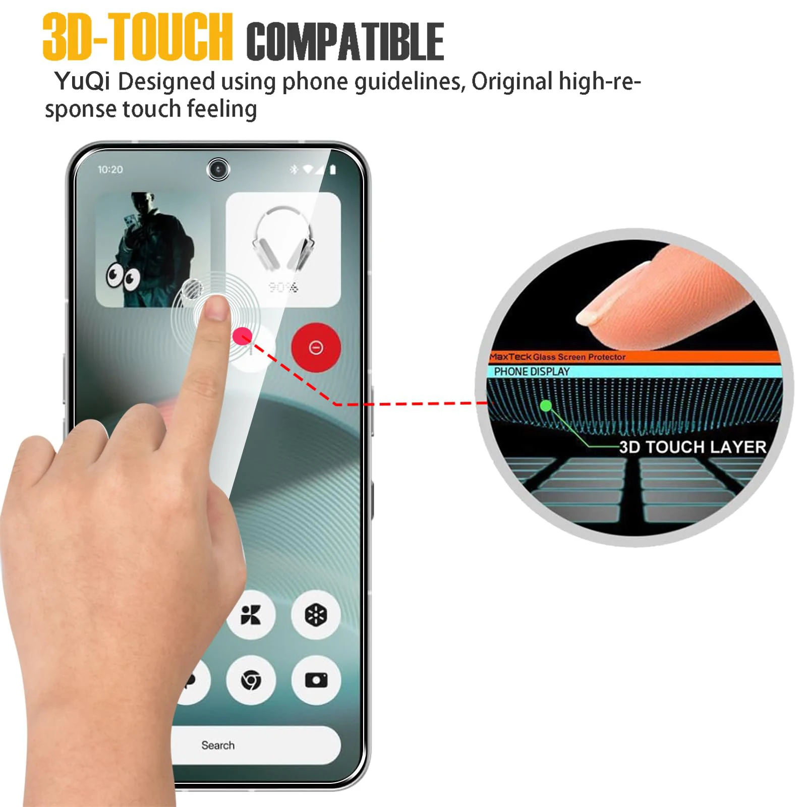 Displayschutzfolie für Nothing Phone 3, gehärtetes Glas, HD 9H, transparent, klar, kratzfest – Detail 7
