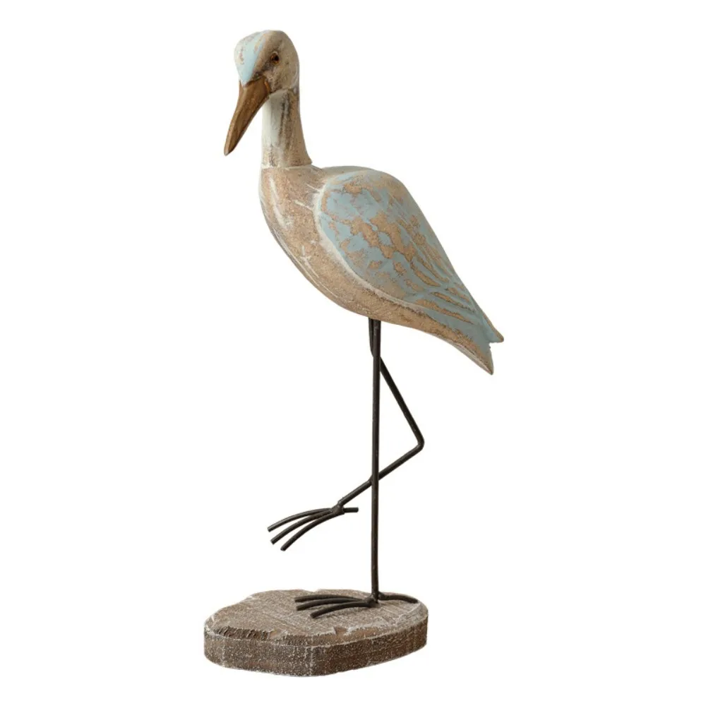

Vintage Sea Bird Figurine Handcrafted Realistic Long-legged Bird Ornament Decorative Unique Wooden Carving Statue Coastal Decor