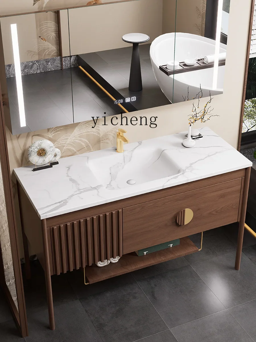 

Keriai Stone Plate Hot Bending Whole Washbin Floor-Standing Bathroom Cabinet Combination Bathroom