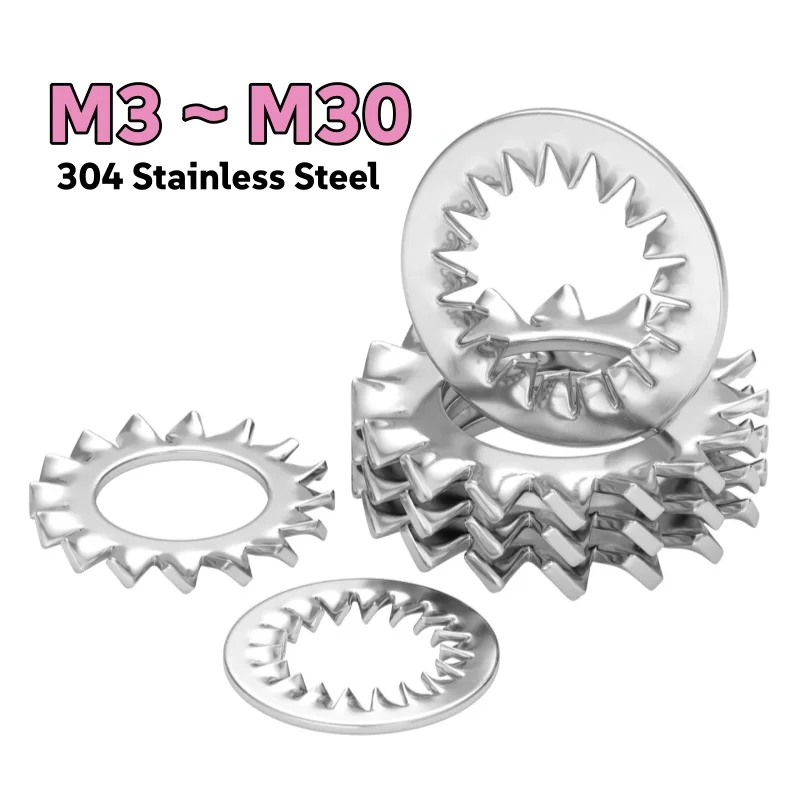 304 Stainless Steel M3 ~ M30 Internal External Teeth Lock Washers Serrated Lock Washer Gasket