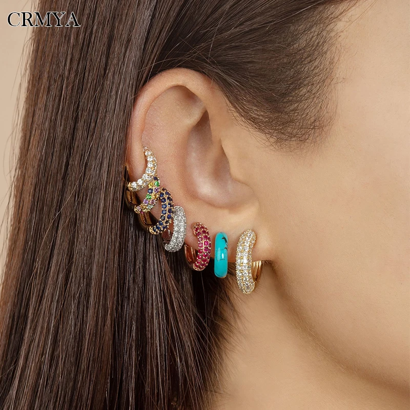 

CRMYA Color CZ Zircon Hoop Earrings For Women Classic Gold Silver Fiiled Piercing Women's Earrings 2022 Jewelry Wholesale