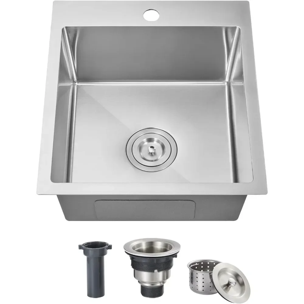 

17X19X8 inch Bar Sink Drop in, Top Mount Kitchen Sink Single Bowl 304 Stainless Steel, Small Wet Bar Prep Sink with 1 Hole