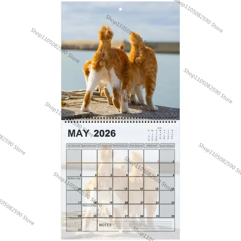 القط بعقب التقويم 2026 12 الشهرية مضحك القط الذيل جدار التقويم الأسرة مخطط جدولة أداة لغرفة المعيشة غرفة نوم #3