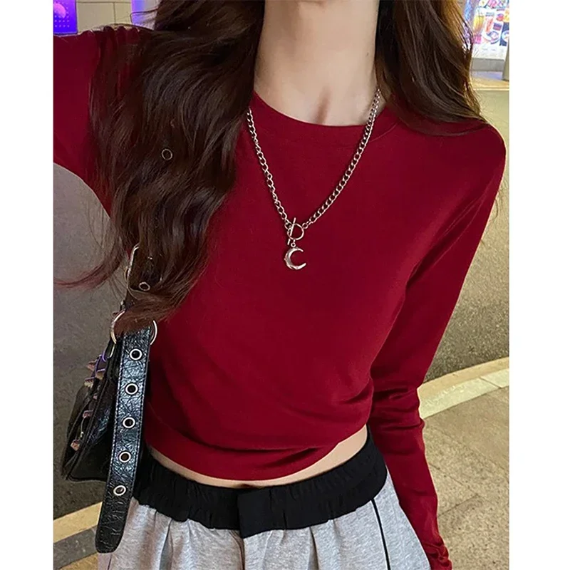 AOSSVIAO Herbst-Winter Slim Fit Schulter-Langarm-T-Shirt für Damen, trendiges Basic-T-Shirt mit Rundhalsausschnitt, superweich, vielseitiges, schlankmachendes Oberteil – Detail 12