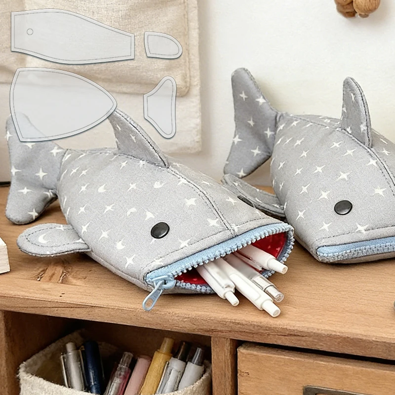 YOMDID 4pcs Adorable Shark Pencil Case Sewing Template DIY Shark Mouth Zipper Pouch Quilting Template Transparent Craft stencil view 5